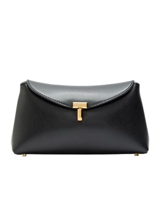 Totême Black T-Lock Mini Leather Clutch