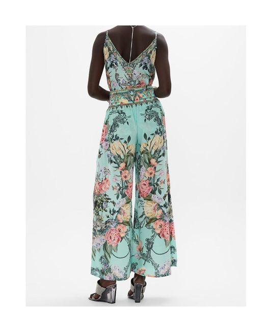Camilla Green Pleated Wide-Leg Pants