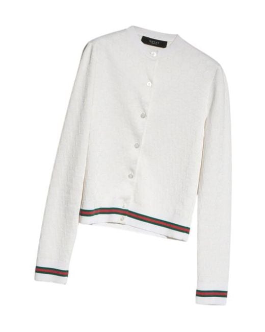 Gucci White Gg Fine Cotton Viscose Jacquard Cardigan