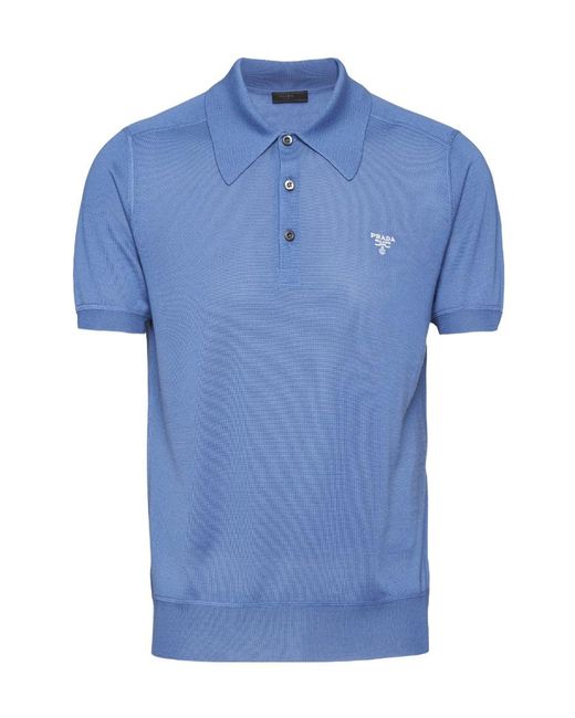 Prada Blue Cashmere Polo Shirt for men