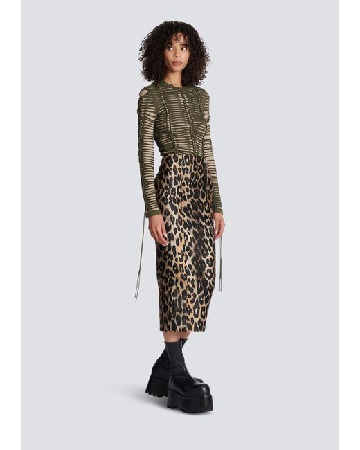 Balmain Multicolor Animal-Printed Midi Skirt