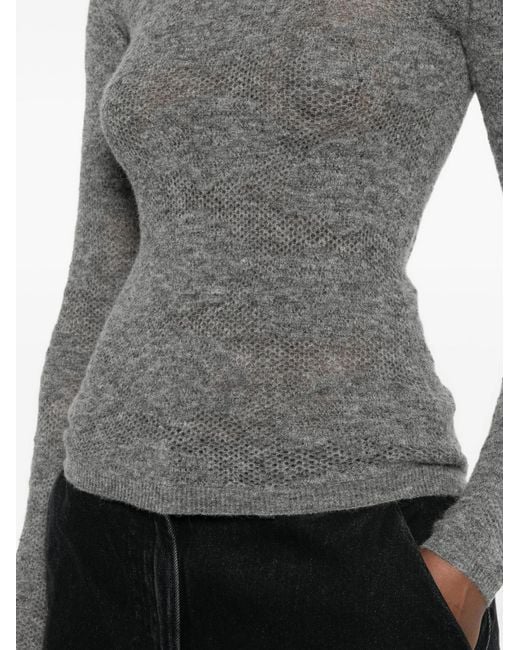 Brunello Cucinelli Gray Open-Knit Long-Sleeve Sweater