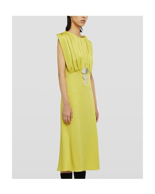Jil Sander Yellow Gathered Crewneck Sleeveless Dress
