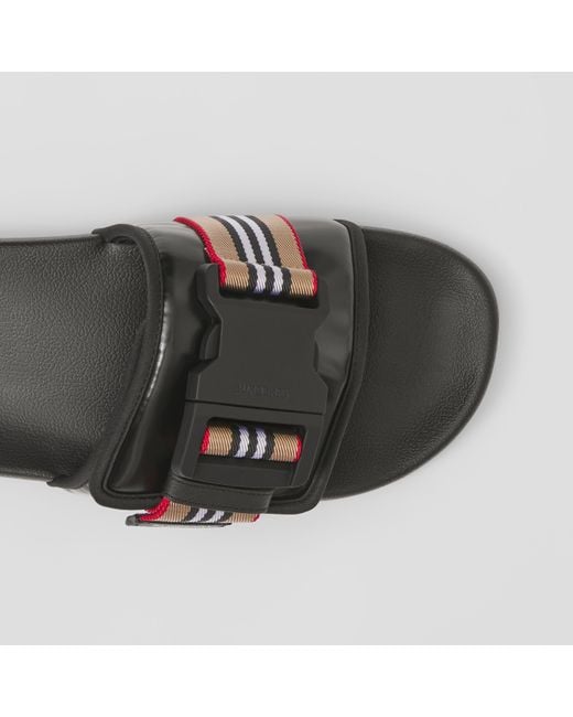 Burberry White Icon Stripe Buckled Slides for men
