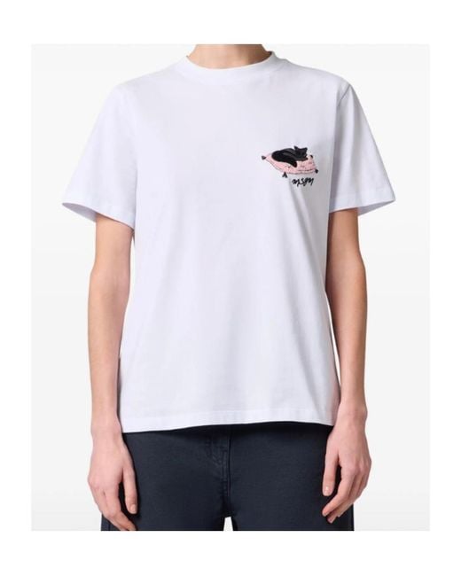 MSGM White Embroidered Cat T-Shirt