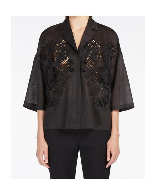 Max Mara Black Studio Legno Embroidered Button-Up Shirt