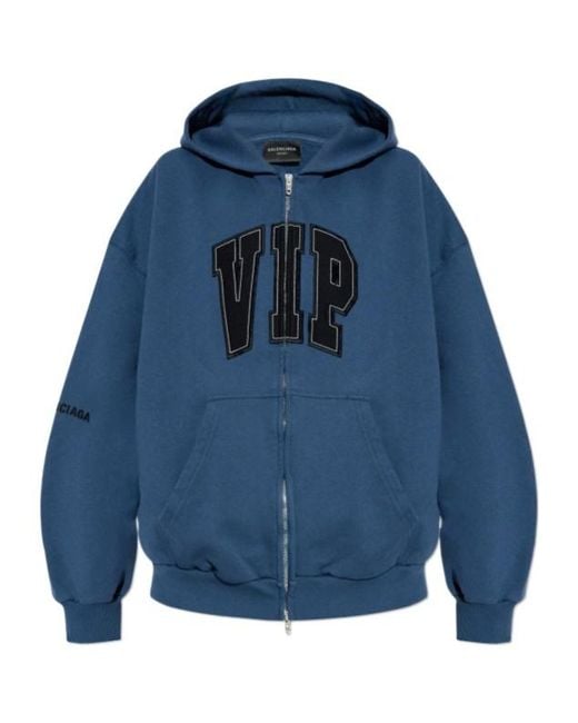 Balenciaga Blue Vip Patch Zipped Hoodie