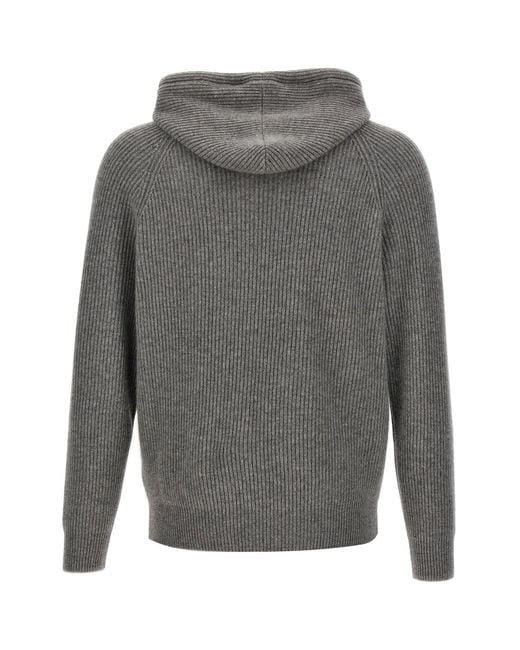 Brunello Cucinelli Gray Embroidered Logo Cashmere Cardigan for men