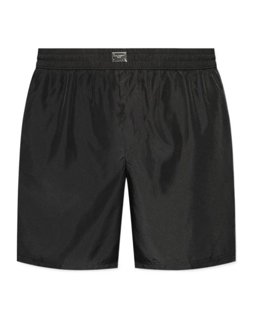 Dolce & Gabbana Black Logo Plaque Elastic Waist Swim Shorts for men