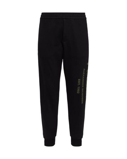 McQueen Black Graffiti Printed Track Trousers for men