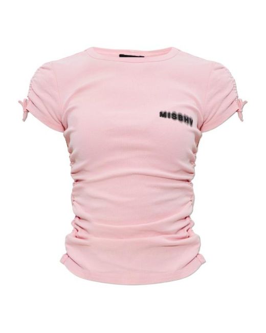 M I S B H V Pink Ruched-Detail T-Shirt