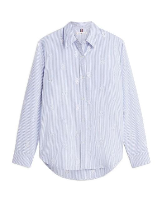 Tommy Hilfiger Blue Striped-Pattern Embroidered-Details Shirt
