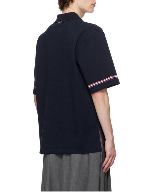 Thom Browne Black Rwb-Striped Short Sleeved Polo Shirt for men
