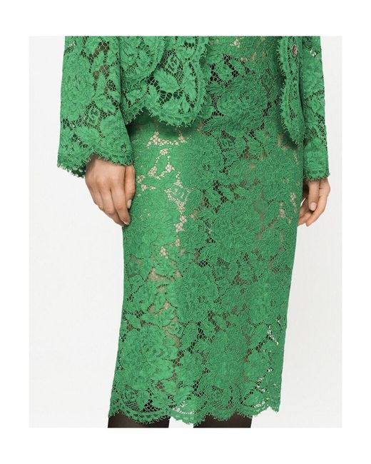 Dolce & Gabbana Green High-Waisted Laced Midi Skirt