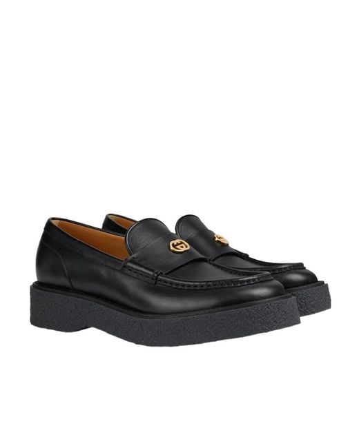 Gucci Black Menen Interlocking G-Plaque Loafers for men