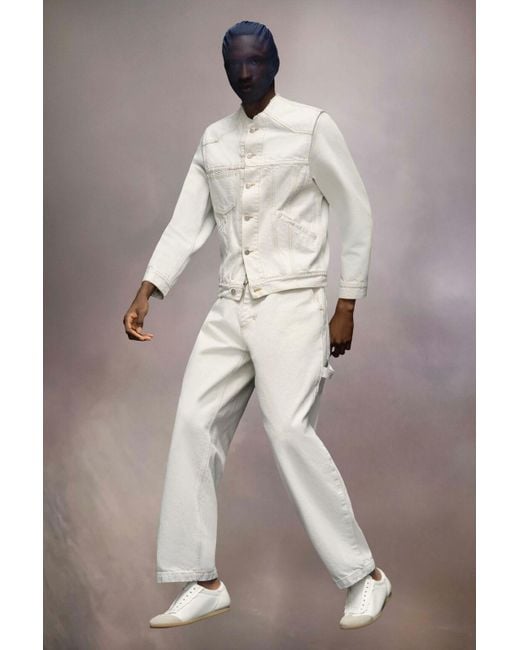 Maison Margiela White Collarless Buttoned Denim Jacket for men