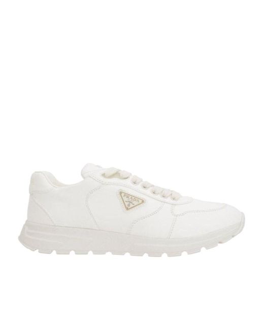 Prada White Triangle-Logo Lace-Up Sneakers