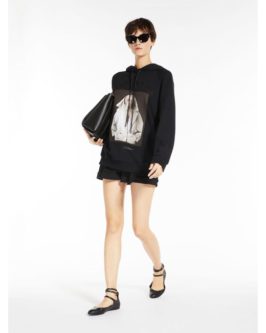 Max Mara Black Graphic-Print Logo-Patch Hoodie