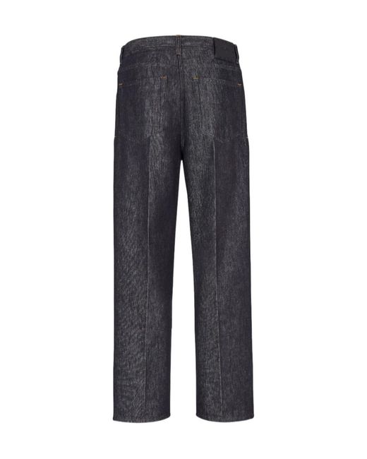 Fendi Blue Straight-Leg Logo Patch Long Jeans for men