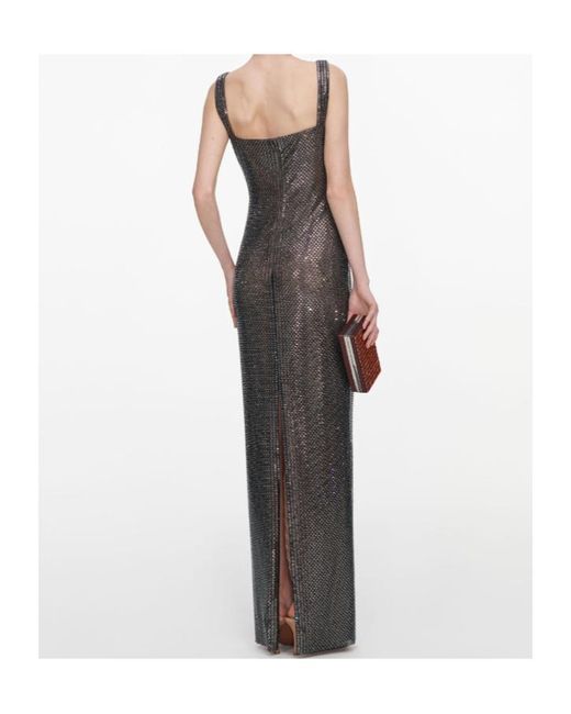 Self-Portrait Multicolor Gunmetal Square Neck Rhinestone Maxi Dress