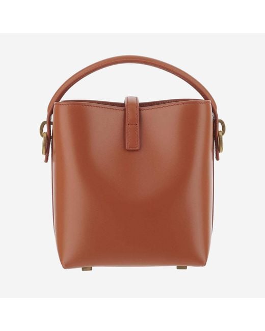 Saint Laurent Brown Mini Le 37 Logo-Plaque Bucket Bag