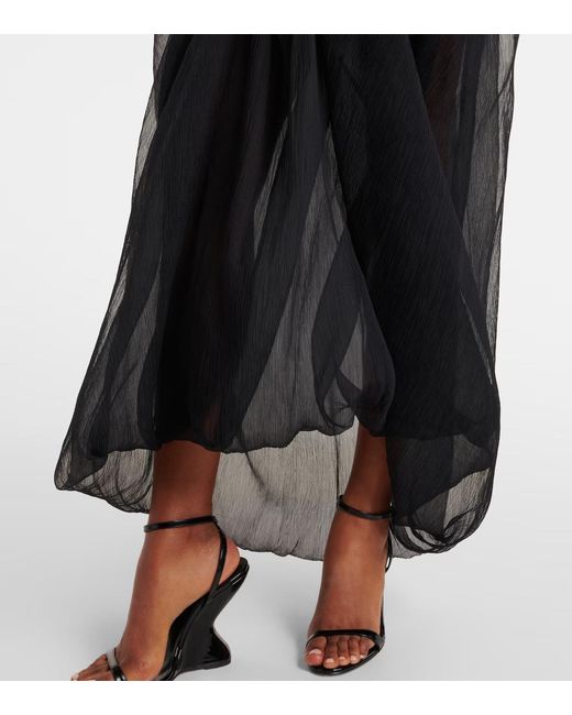 Magda Butrym Black Ruffled Silk Tulle Maxi Skirt