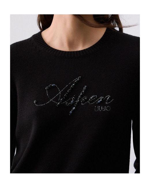 Liu Jo Black Gem-Embroidered Sweater
