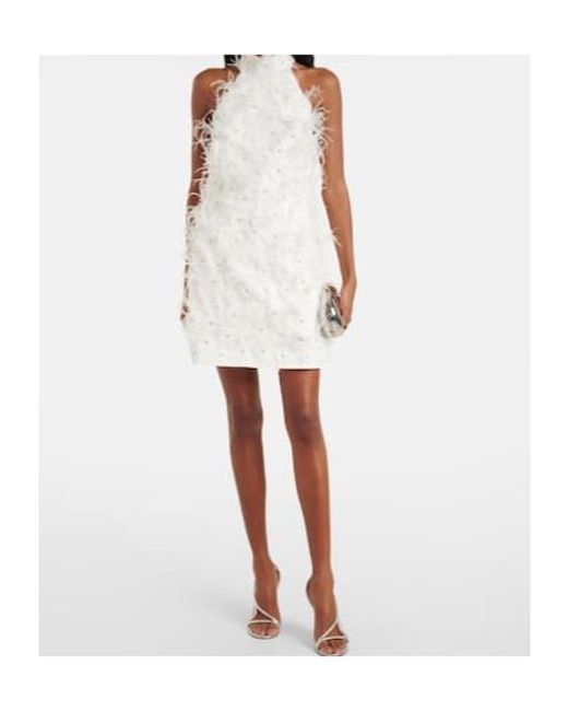 Rebecca Vallance White Bridal Meha Feather-Trimmed Minidress