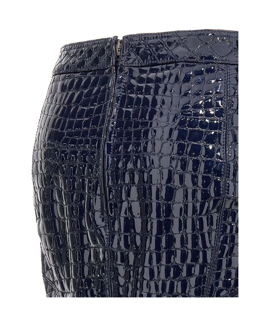 Tom Ford Blue High-Waisted Embossed Leather Mini Skirt