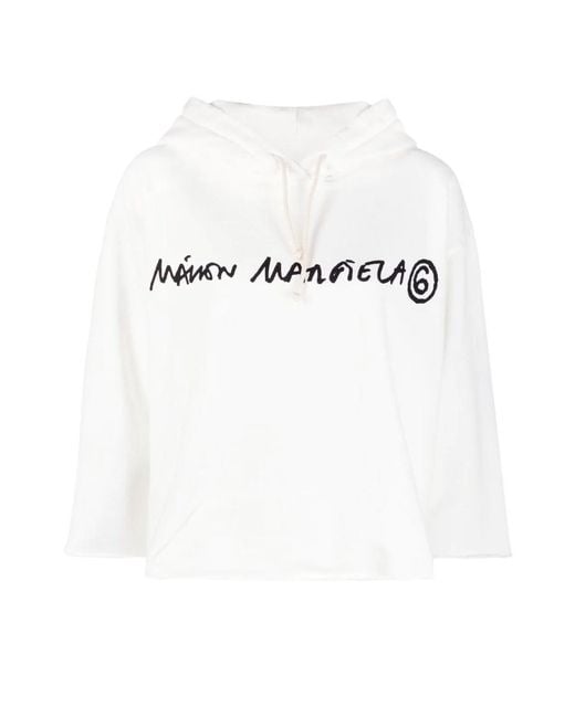 MM6 by Maison Margiela White Cropped Logo-Print Hoodie