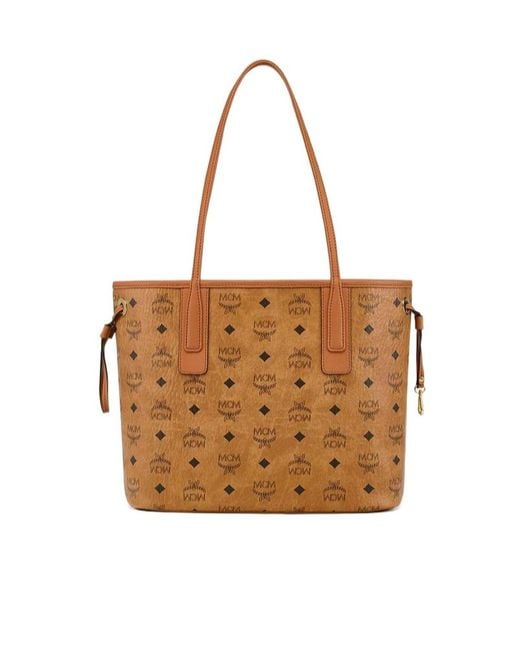 MCM Brown Liz Visetos Double-Sided Shopping Bag