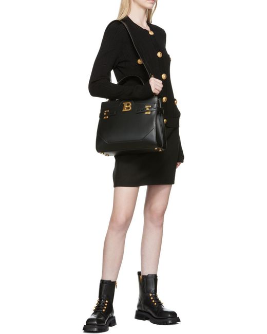 Balmain Black Button Embellished Ridged Ankle Boots