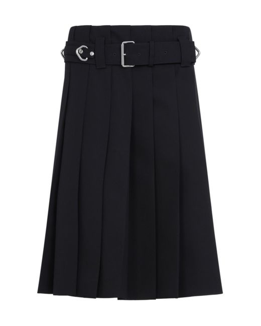 Prada Black Belted Pleated Midi Skirt