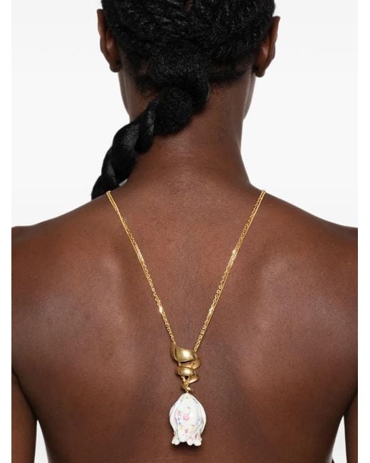 Chloé White Floral-Print Ceramic Pendant Necklace