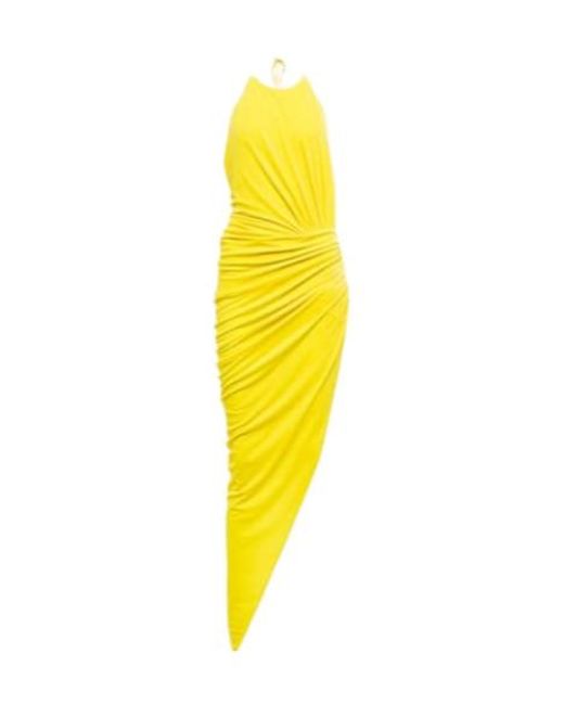 Alexandre Vauthier Yellow Ruched Halterneck Midi Dress