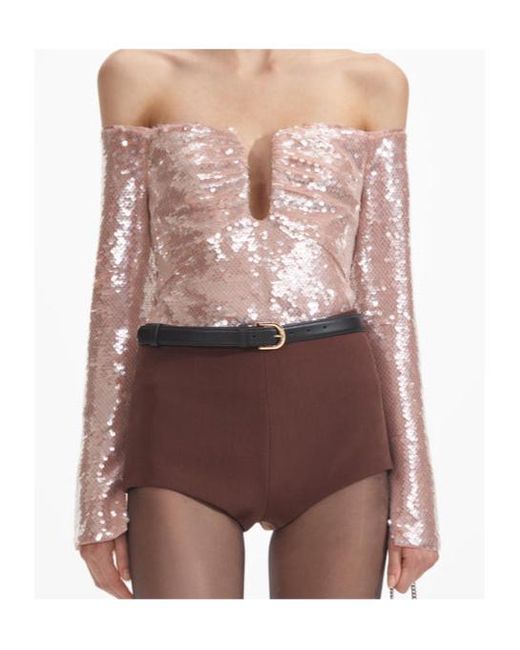Self-Portrait Pink Sequin Off Shoulder Top