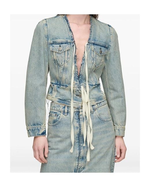 Maison Margiela Blue Raw-Edge Cropped Denim Jacket