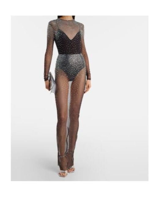 Alex Perry Gray Crystal-Embellished Mesh Maxi Dress