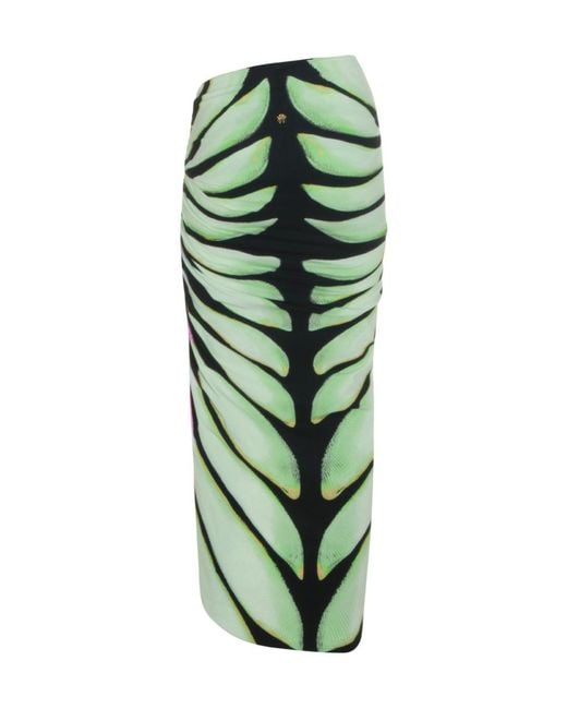 Roberto Cavalli Green Ruched Printed Skirt