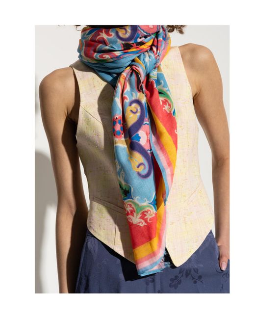 Etro Blue Fringed Edge Scarf