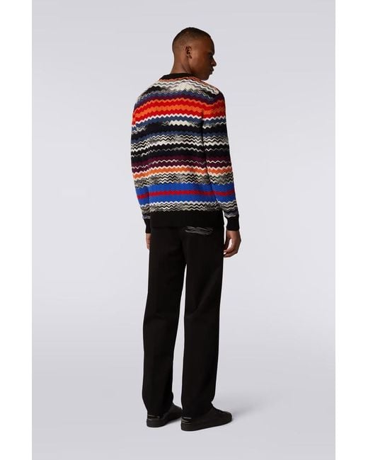 Missoni Blue Zigzag-Woven Crewneck Knitted Jumper for men