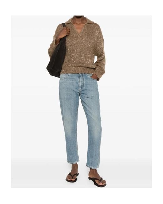Brunello Cucinelli Brown Long-Sleeve Knit Top