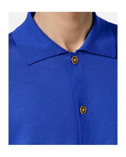 Versace Blue Buttoned Collared Cardigan for men