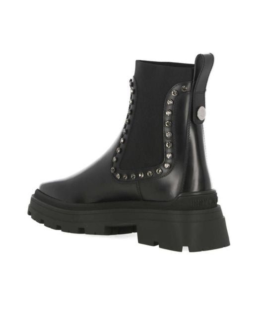 Jimmy Choo Black Veronique Crystal-Embellished Leather Boots