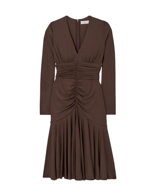 Michael Kors Brown Pleated Stretch-Jersey Midi Dress
