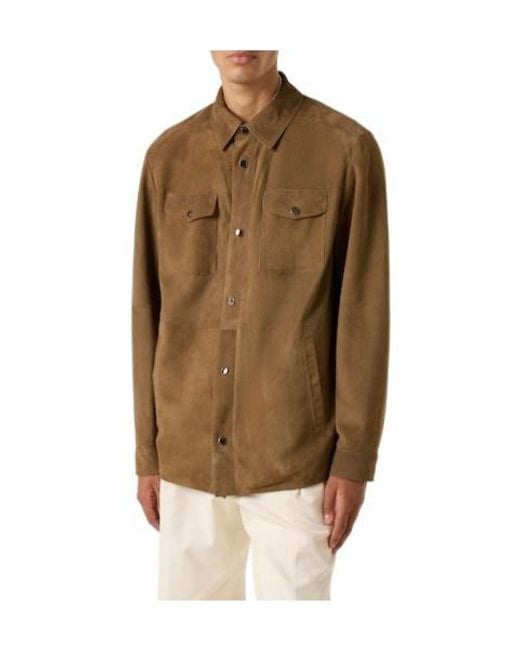 Canali Green Solid Suede Overshirt for men