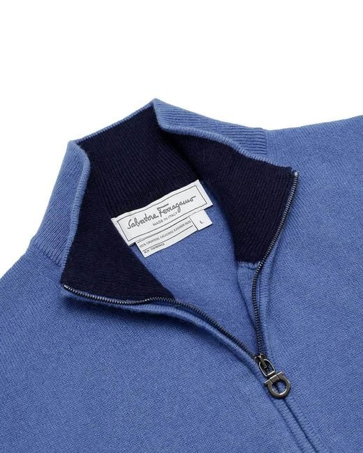 Ferragamo Blue Semi-Zipper Sweater for men