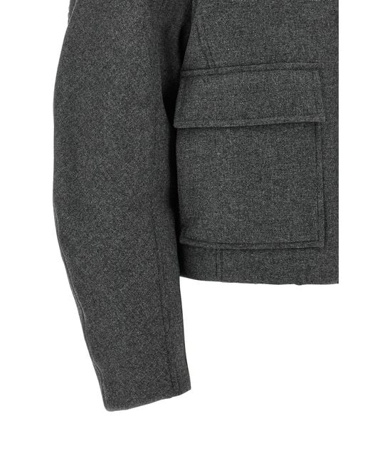 Brunello Cucinelli Gray Shearling Collar Cropped Jacket