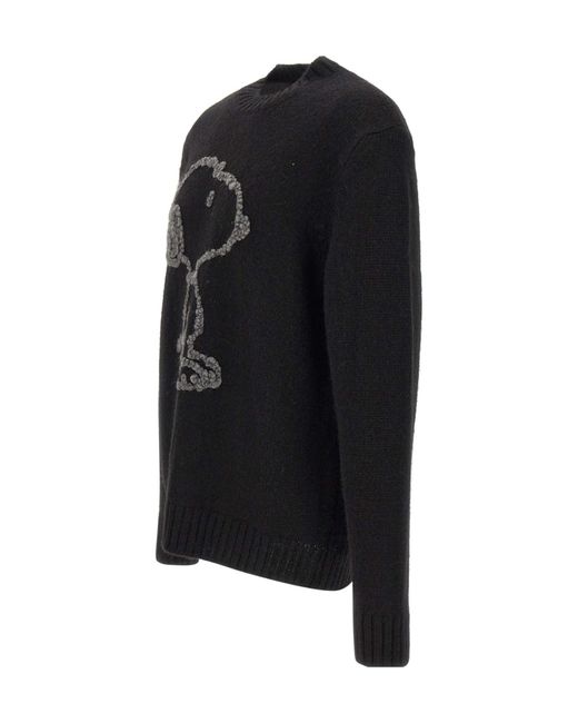Iceberg Black Snoopy-Embroidered Crew-Neck Sweater for men