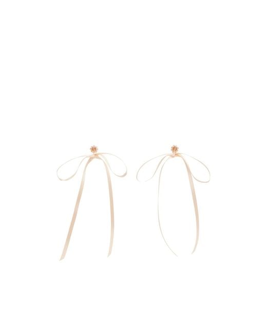 Simone Rocha White Bow Ribbon Beaded Stud Earrings
